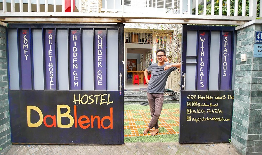 Nicolas, the owner of DaBlend Hostel at the gate of the Best hostel in Saigon