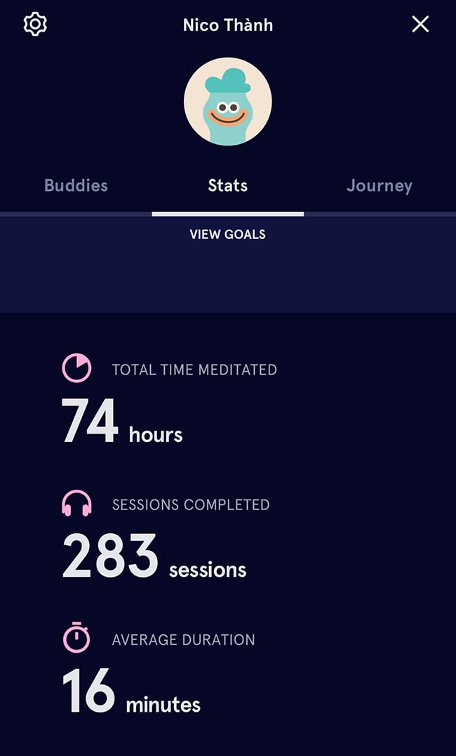 total time meditated sessions completed average meditation stats from headspace app nicolas thanh