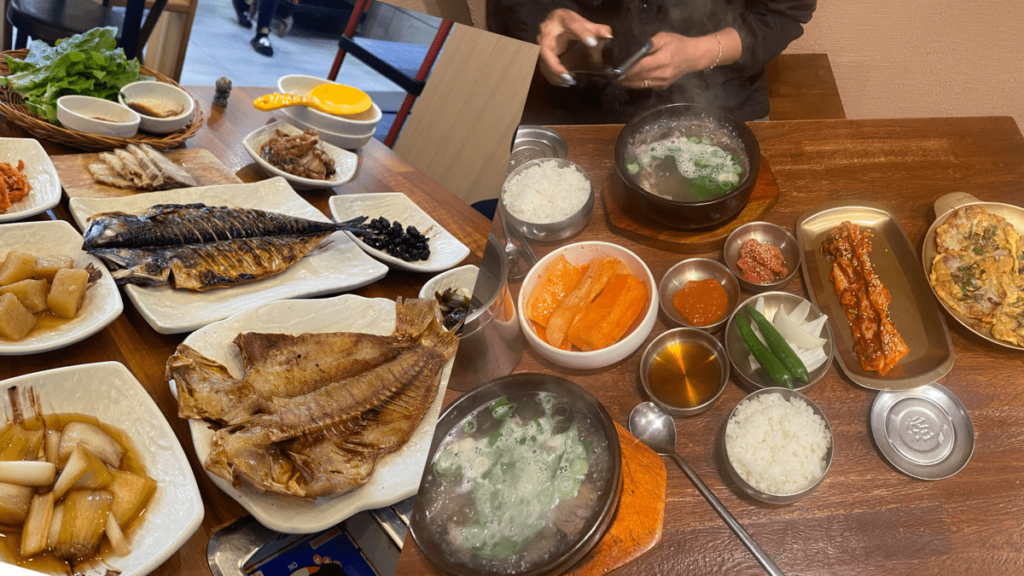 Seoul Busan Jeju South Korean food fish mackerel and rice and beef soup