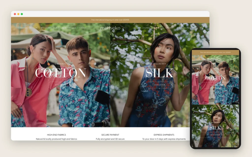 The Metiseko online shop on desktop and mobile
