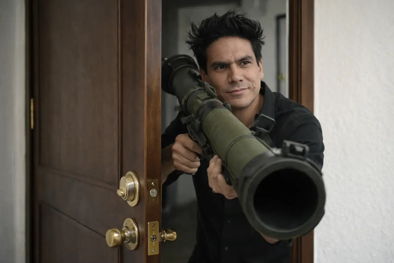 opening a door with a bazooka