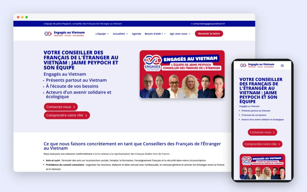 The Engagés au Vietnam website on desktop and mobile